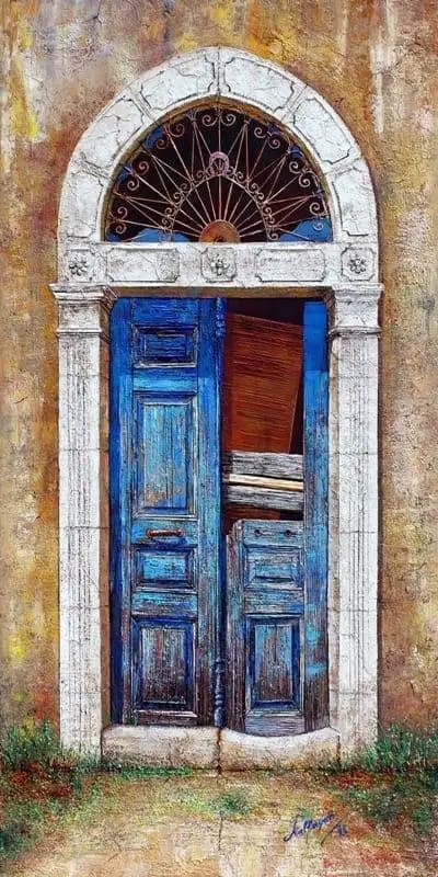 Old lebanese blue door
