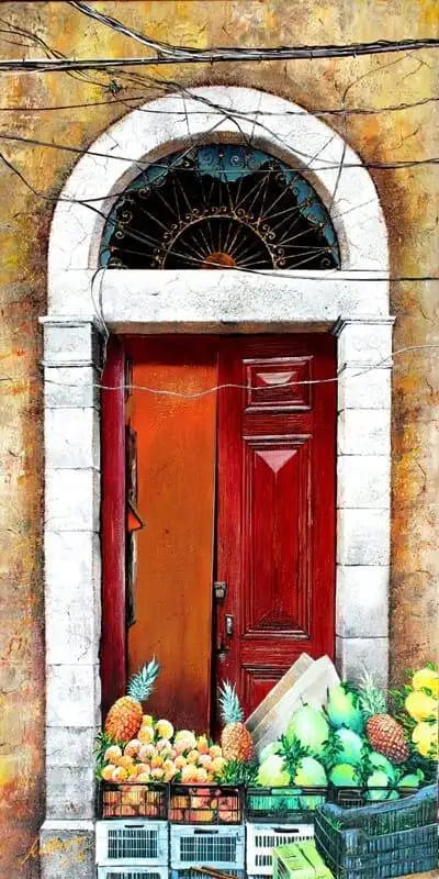 Old lebanese door with fruits in the front